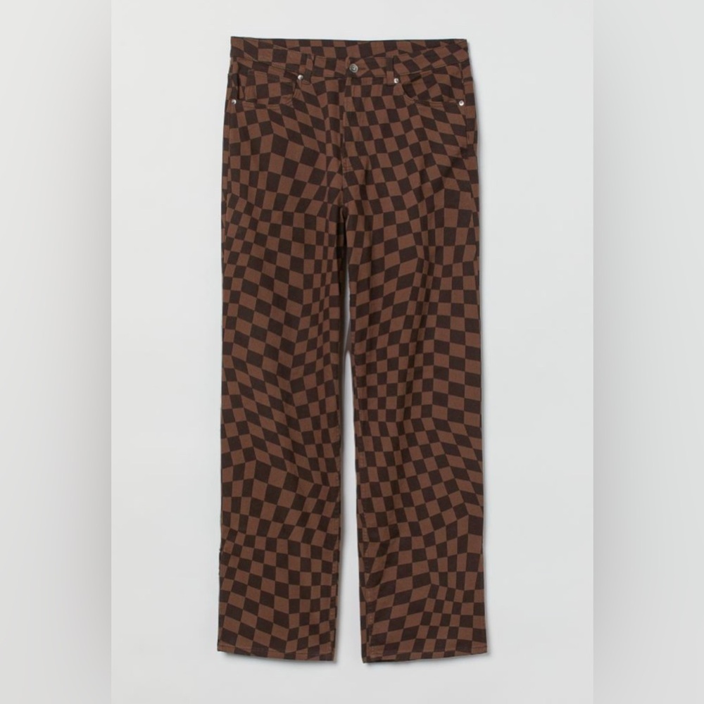 NWT H&M 90s straight leg Jean with Checkered Pattern in brown size XXL